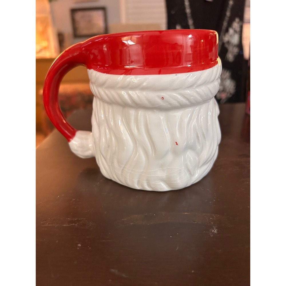 Sleigh Bell Bistro Winking Santa Claus Ceramic Christmas Mug Red White 4in